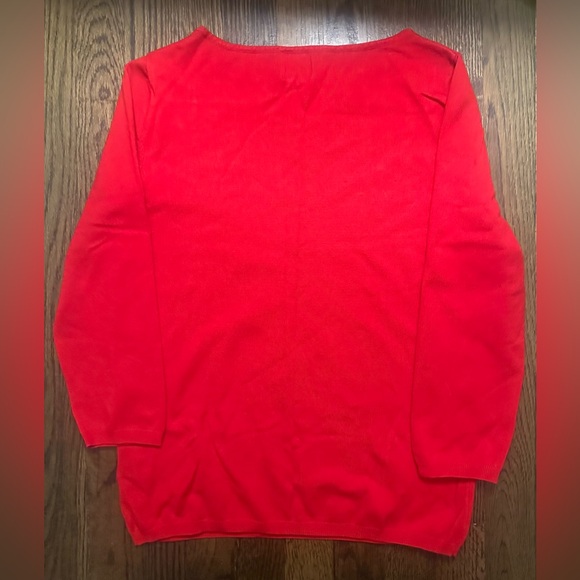 GUC Ruby Rd. Womens Red Embellished 3/4 Sleeve Tight-Knit Pullover Sweater Small - Picture 3 of 7
